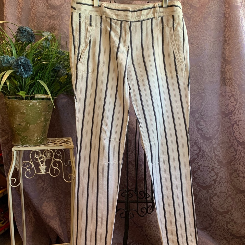 Loft Striped Cropped Skinny Trousers Linen Blend Stitched Nautical Stripes